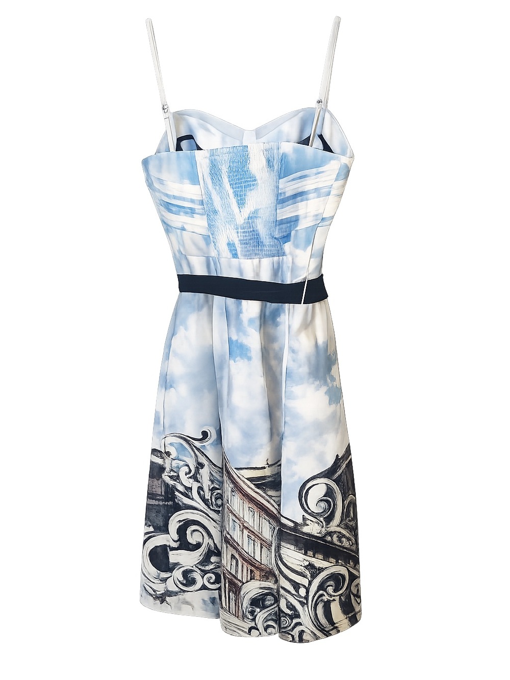 Moulinette Soeurs Sky-Print Spaghetti Strap Dress with Navy Waist Tie - Picture 3 of 3